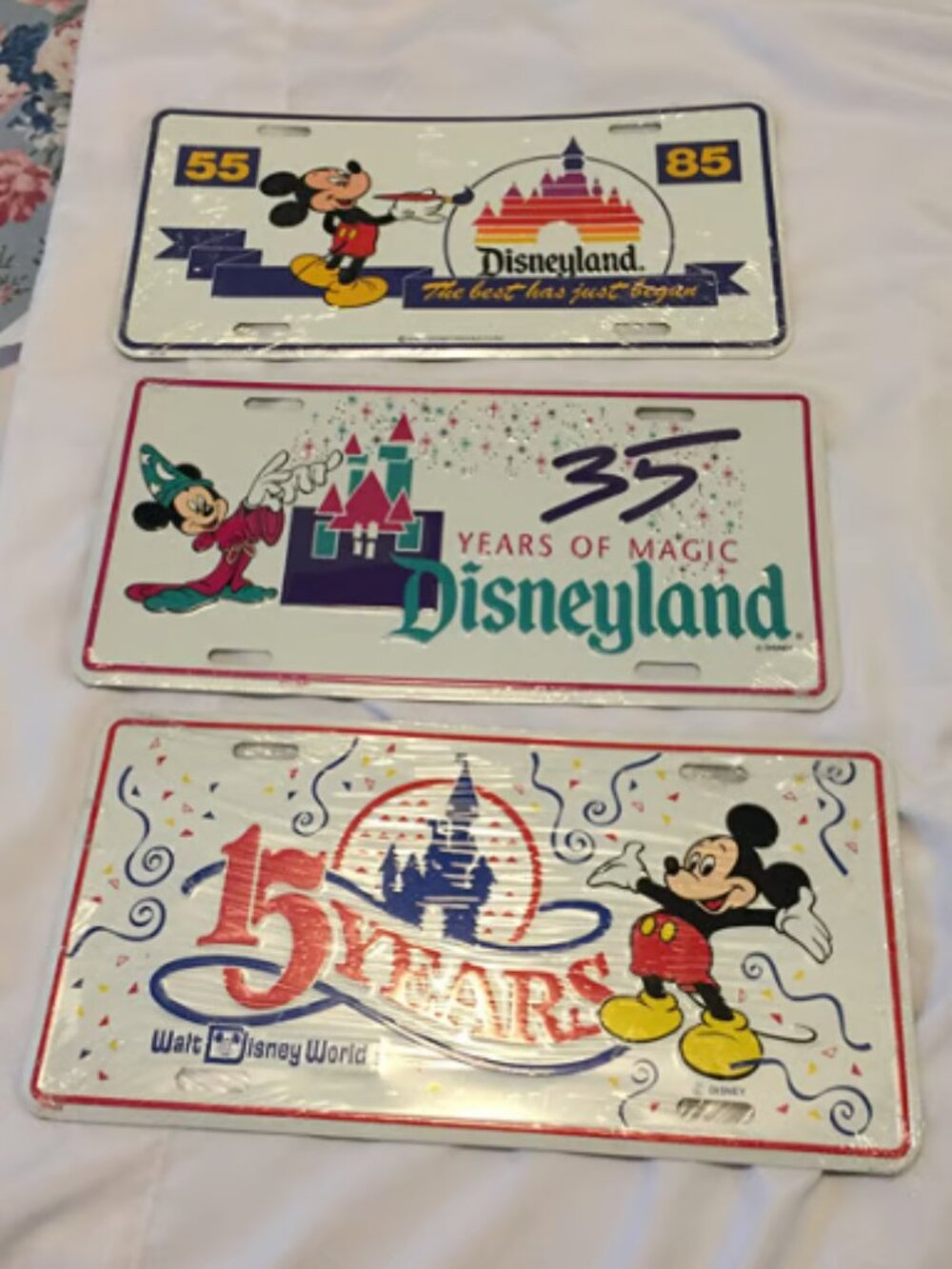 Vintage Walt Disney World/Disneyland Mickey Mouse License Plates Lot Of 3 NOS